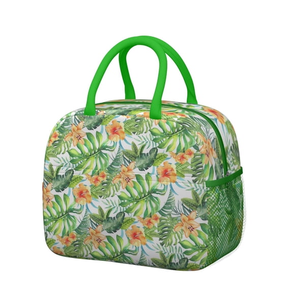 Boho Insulated Lunch Bag for Women - Thermal Lunch Box with Reinforced Handles, Leakproof & Stylish, Vibrant Palm Leaf & Exotic Floral Print