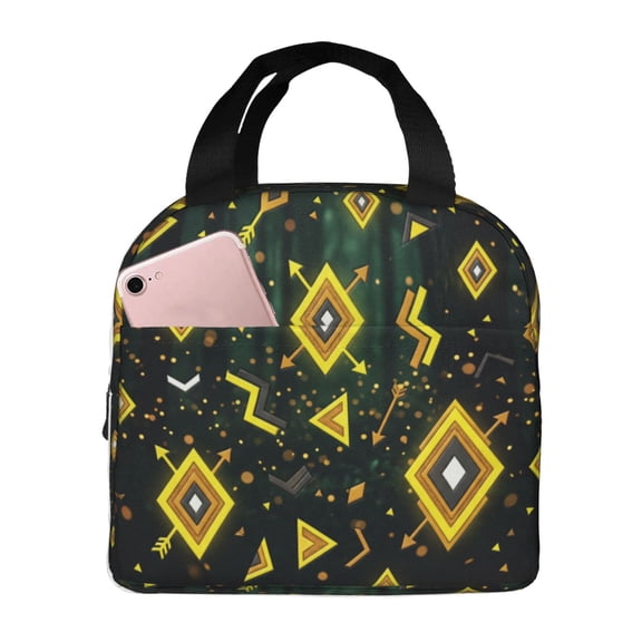 Boho Insulated Lunch Box Vintage Tribal Pattern Reusable Cooler Handbag With Front Pocket Thermal Meal Prep Tote For Women Men Work Office Daily Chic