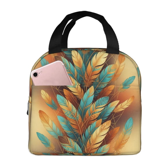 Boho Insulated Lunch Box Vintage Tribal Pattern Reusable Cooler Handbag With Front Pocket Thermal Meal Prep Tote For Women Men Work Office