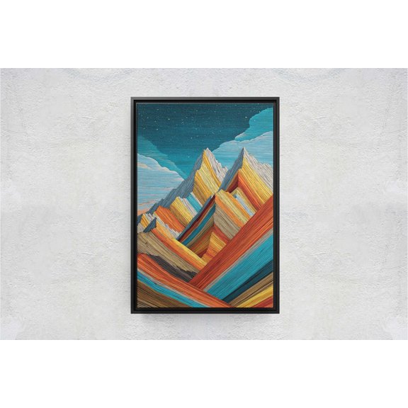 Boho Intarsia Style Mountain Textured Fiber Portrait Decor Unframed Paper Print