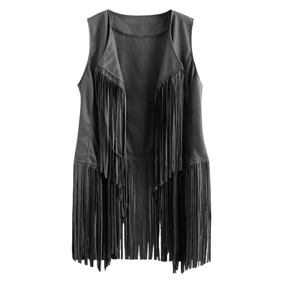 Boho Jacket, Yigetop Women Casual Tassel Vest Sleeveless Open Front Cardigan Tank Jacket Outerwear Fringe Vest Dark Gray XL