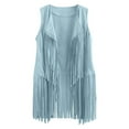 thumbnail image 1 of Boho Jacket, Yigetop Women Casual Tassel Vest Sleeveless Open Front Cardigan Tank Jacket Outerwear Fringe Vest Light Blue 3XL, 1 of 2