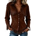 thumbnail image 1 of Boho Jackets for Women Long Sleeve Western Fringe Shacket Suede Barn Jackets, M, 1 of 5