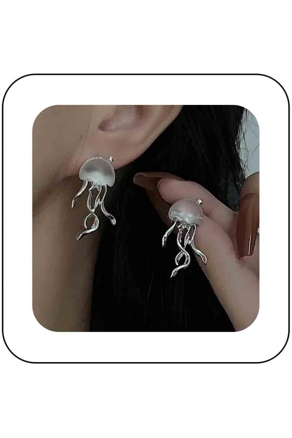 Boho Jellyfish Earrings Silver Jellyfish Dangle Earrings Opal Jellyfish Stud Earrings Ocean Animal Earrings Jewelry for Women