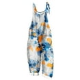 thumbnail image 1 of Boho Jumpsuits for Women Linen Loose Casual Summer Rompers Floral Rompers Wide Leg Bib Overall with Pockets Tank Jumpsuit with Pockets Blue 4XL, 1 of 5