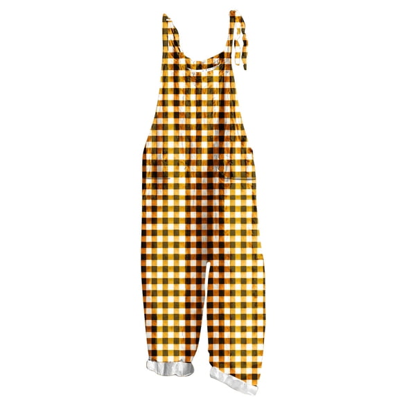 Boho Jumpsuits for Women Plaid Printed Plus Size Sleeveless Casual Pullover Wide Leg Spring Summer Vacation Rompers for Spring Summer Orange S-5XL