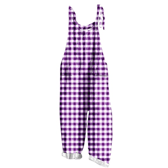 Boho Jumpsuits for Women Plaid Printed Plus Size Sleeveless Casual Pullover Wide Leg Spring Summer Vacation Rompers for Spring Summer Purple S-5XL