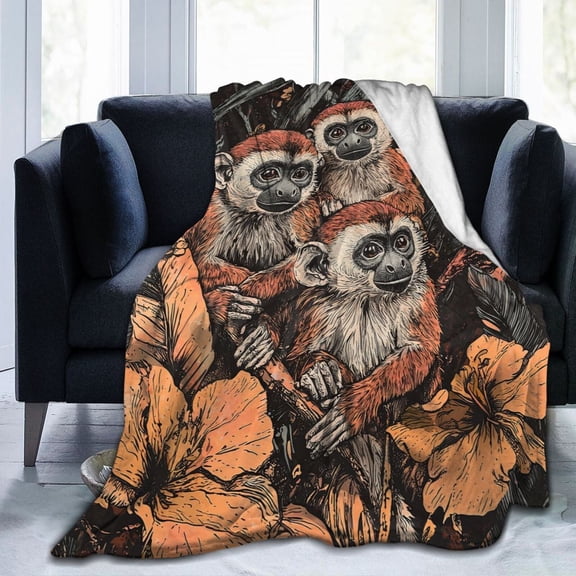 Boho Jungle Monkey Throw Blanket Ultra Soft Cozy Decorative Flannel Blankets for Home Bed Couch Chair Travel 50x40