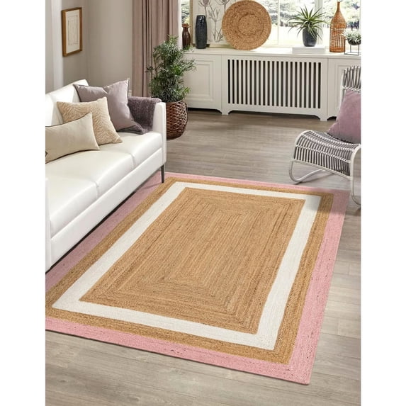 Boho Jute Area Rug 8x11 Feet Pink & White with Beige - Walmart.com