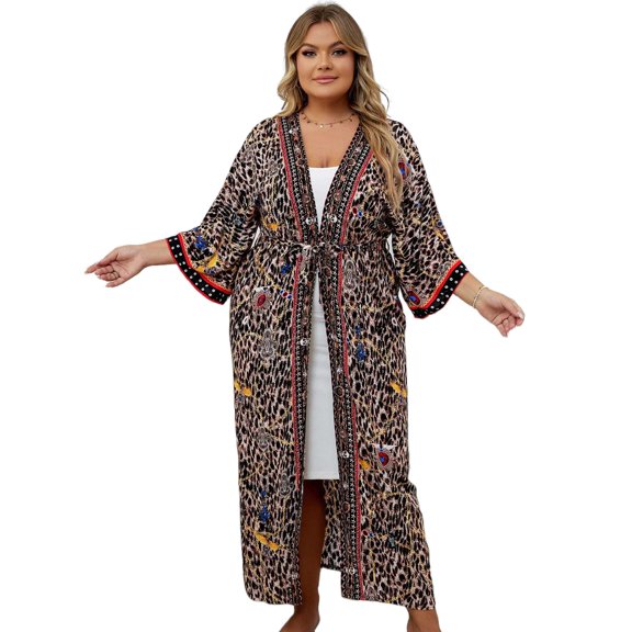 Boho Kimono Cardigan for Swimwear Women Plus Size Beach Cover ups Lightweight Summer Jacket Bathing Suit Coverups Long Sleeve Vacation Outfits Tunic Bath Robe