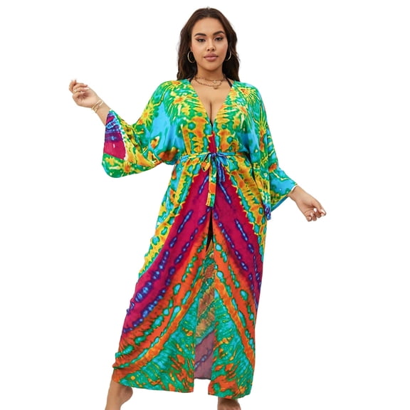 Boho Kimono Cardigan for Swimwear Women Plus Size Beach Cover ups Lightweight Summer Jacket Bathing Suit Coverups Long Sleeve Vacation Outfits Tunic Bath Robe