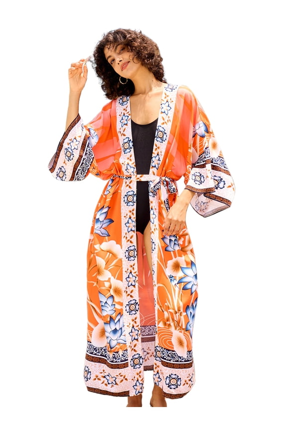 Boho Kimono Cardigan for Swimwear Women Plus Size Beach Cover ups Lightweight Summer Jacket Bathing Suit Coverups Long Sleeve Vacation Outfits Tunic Bath Robe