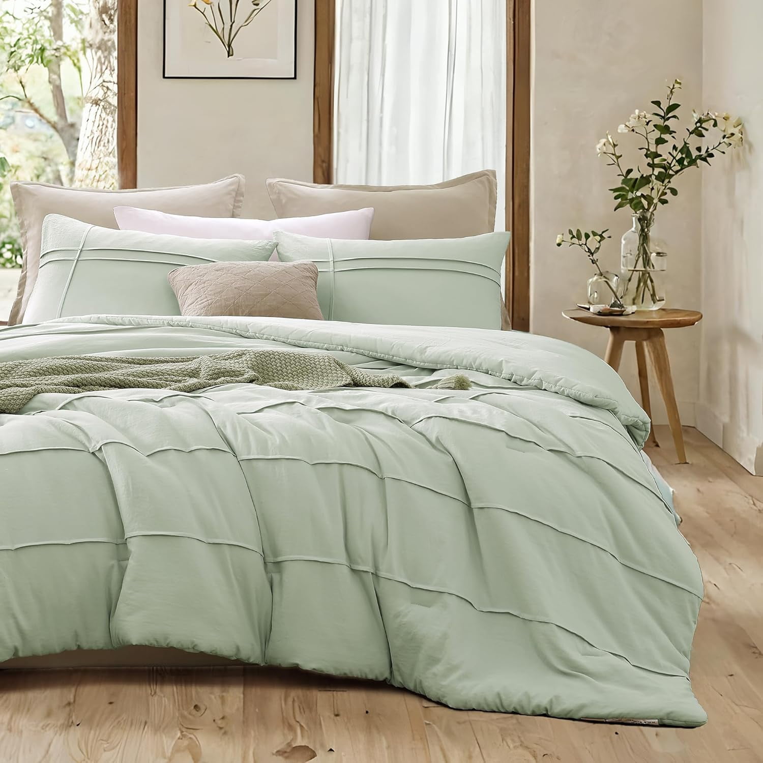 Boho King Size Comforter Set, Sage Green King Size Bed Set 3 Piece ...