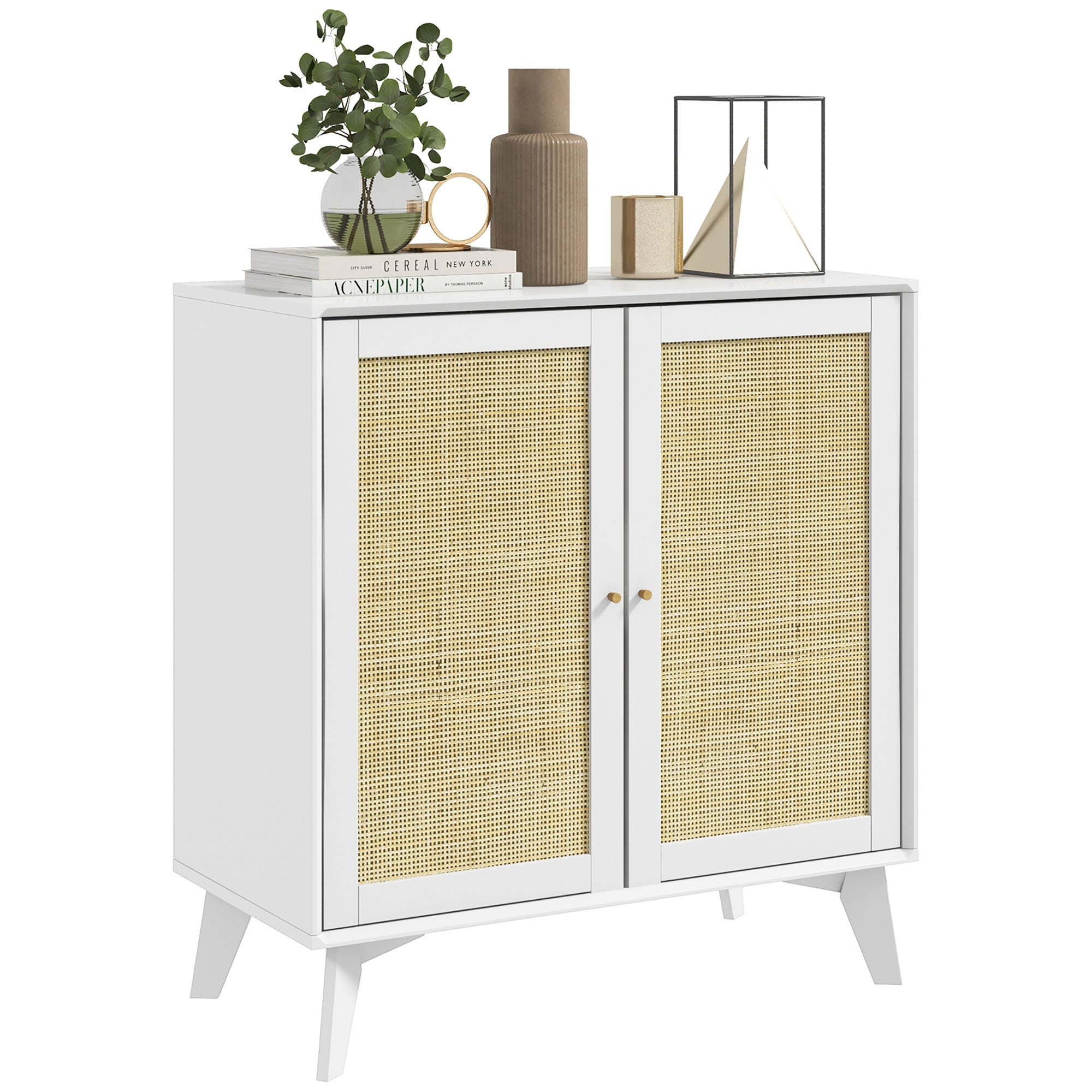 Boho Kitchen Cabinet with 2 Rattan Doors - Walmart.com
