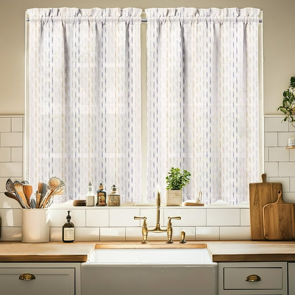 Boho Kitchen Curtains 24 Inch Length Modern Window Curtain Over Sink Bohemian Small Short Tier for Bathroom Cafe Rod Pocket (2 Panels, 27.5" W x 24" L)