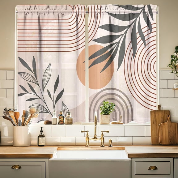 Boho Kitchen Curtains 36 Inch Length Modern Window Curtain Over Sink Bohemian Small Short Tier for Bathroom Cafe Rod Pocket (2 Panels, 27.5" W x 36" L)