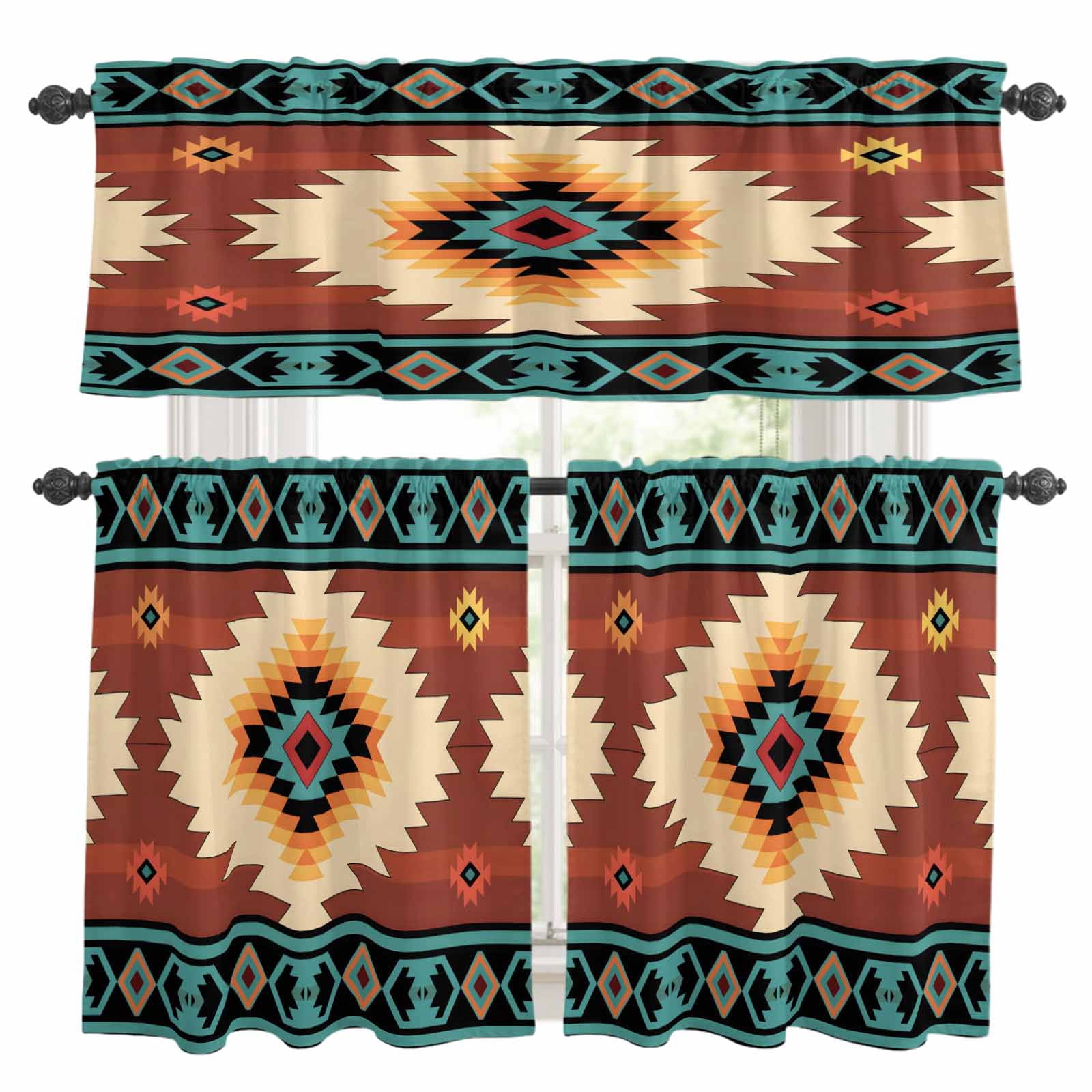Boho Kitchen Curtains,Kitchen Curtains and Valances Set of 3,Brown ...