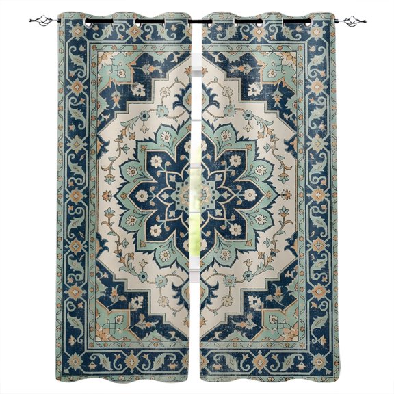 Boho Kitchen Curtains Traditional Abstract Ethnic Floral Pattern Cafe Short Curtains for Bathroom Blackout Window Curtain Small Window Treatment Tier Drapes for Bedroom Living Room 27.5"x39"x2