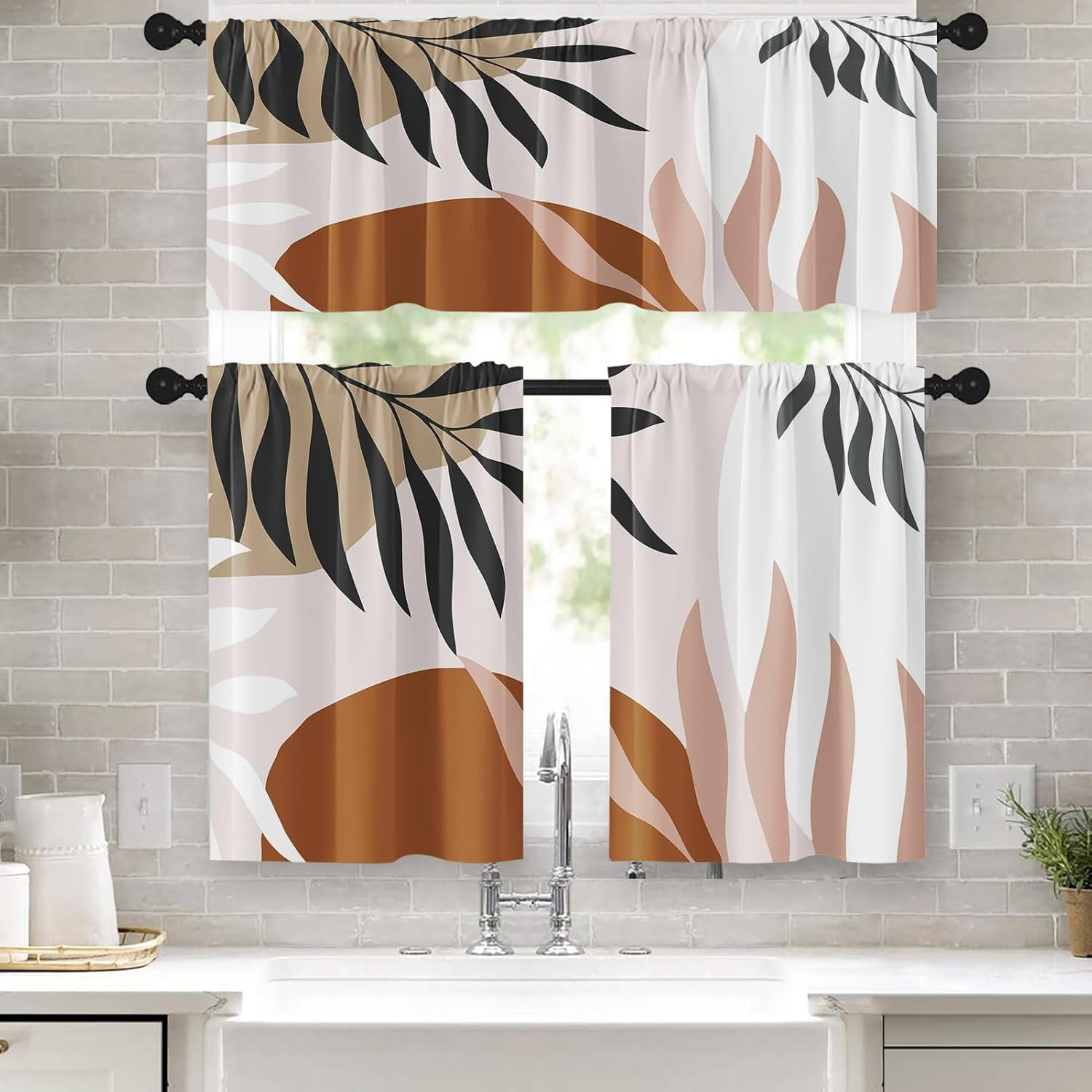 Boho Kitchen Curtains Vintage Palm Tree Window Curtains Valance and ...