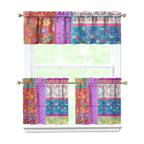 Boho Kitchen Curtains for Windows – Rustic Tribal Floral Print Cafe Curtains, Vintage Bohemian Geometric Panels for Home Décor