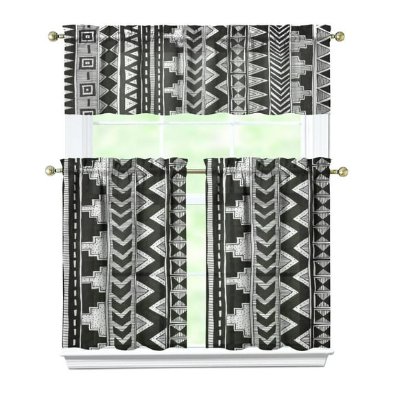 Boho Kitchen Curtains for Windows – Rustic Tribal Floral Print Cafe Curtains, Vintage Bohemian Geometric Panels for Home Décor