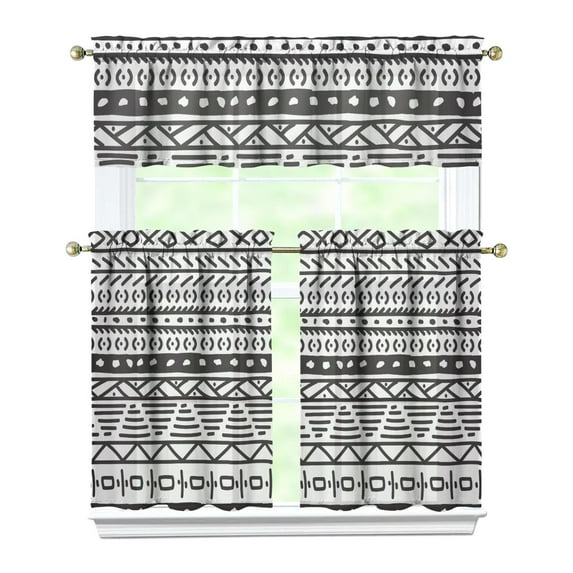 Boho Kitchen Curtains for Windows – Rustic Tribal Floral Print Cafe Curtains, Vintage Bohemian Geometric Panels for Home Décor