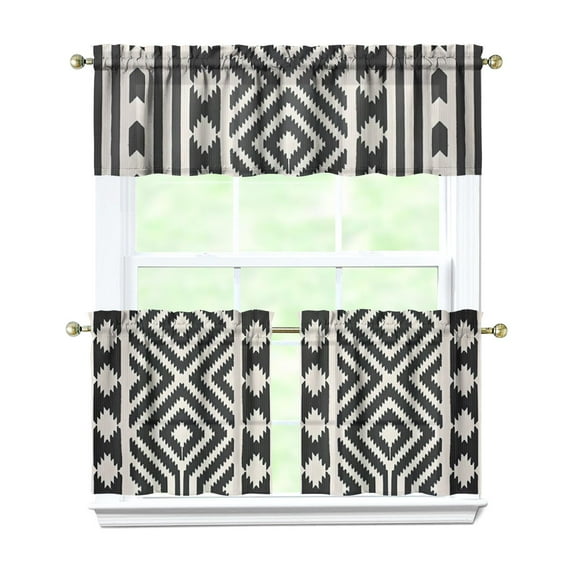 Boho Kitchen Curtains for Windows – Rustic Tribal Floral Print Cafe Curtains, Vintage Bohemian Geometric Panels for Home Décor