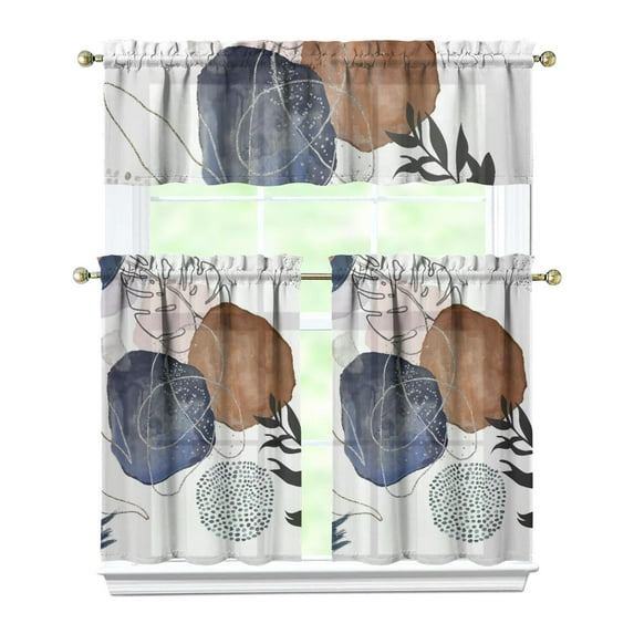 Boho Kitchen Curtains for Windows – Rustic Tribal Floral Print Cafe Curtains, Vintage Bohemian Geometric Panels for Home Décor