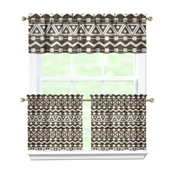 Boho Kitchen Curtains for Windows – Rustic Tribal Floral Print Cafe Curtains, Vintage Bohemian Geometric Panels for Home Décor
