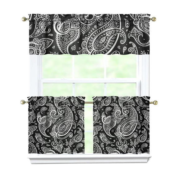 Boho Kitchen Curtains for Windows – Rustic Tribal Floral Print Cafe Curtains, Vintage Bohemian Geometric Panels for Home Décor