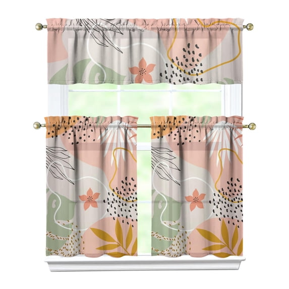 Boho Kitchen Curtains for Windows – Rustic Tribal Floral Print Cafe Curtains, Vintage Bohemian Geometric Panels for Home Décor