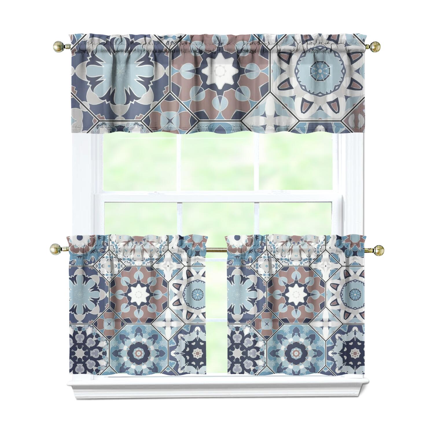 Boho Kitchen Curtains for Windows – Rustic Tribal Floral Print Cafe ...