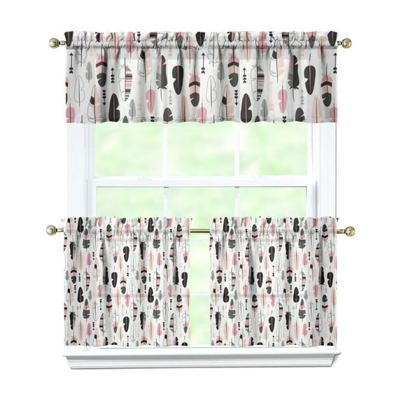 Boho Kitchen Curtains for Windows – Rustic Tribal Floral Print Cafe Curtains, Vintage Bohemian Geometric Panels for Home Décor