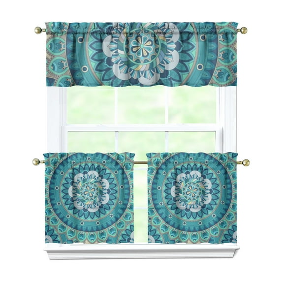 Boho Kitchen Curtains for Windows – Rustic Tribal Floral Print Cafe Curtains, Vintage Bohemian Geometric Panels for Home Décor