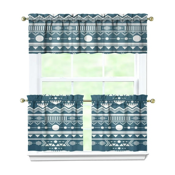 Boho Kitchen Curtains for Windows – Rustic Tribal Floral Print Cafe Curtains, Vintage Bohemian Geometric Panels for Home Décor