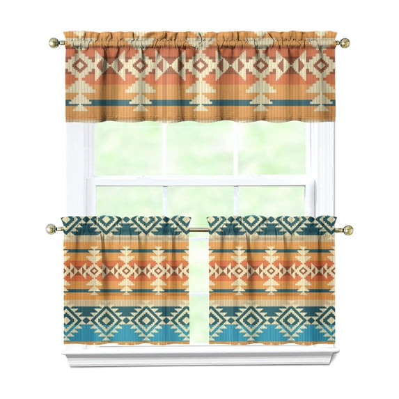 Boho Kitchen Curtains for Windows – Rustic Tribal Floral Print Cafe Curtains, Vintage Bohemian Geometric Panels for Home Décor