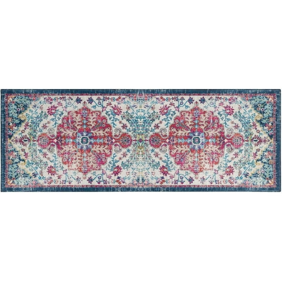 Boho Kitchen Decor Rug, Vintage Bohemian Floral Runner Rug for Kitchen Laundry Bathroom, Non-Slip Washable Hallway Floor Mat 17x47 Inch Red