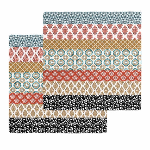 Boho Kitchen Dish Towels for Drying Dishes Set of 2, Colorful Striped Ethnic Modern Geometric Abstract Art Waffle Weave Microfiber Hand Tea Bathroom Towels Quick Dry & Absorbent Towel 12x12