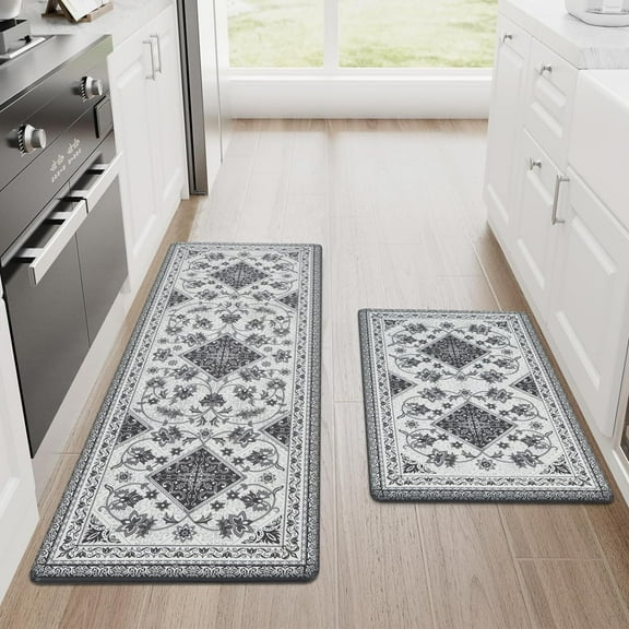 Boho Kitchen Floor Mats Cushioned Anti Fatigue, Memory Foam Kitchen Mats Set of 2, Gray Kitchen Rugs Non Slip, Waterproof Comfort Mats for Kitchen/Sink/Home/Office, 18'''' x 48''''+18'''' x 30''''