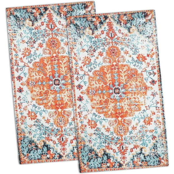 Boho Kitchen Hand Towels Decor Set of 2 Bohemian Orange Kitchen Dish Towels Soft Absorbent Hand Towels for Bathroom Holiday Home Decor 18x26 Inch