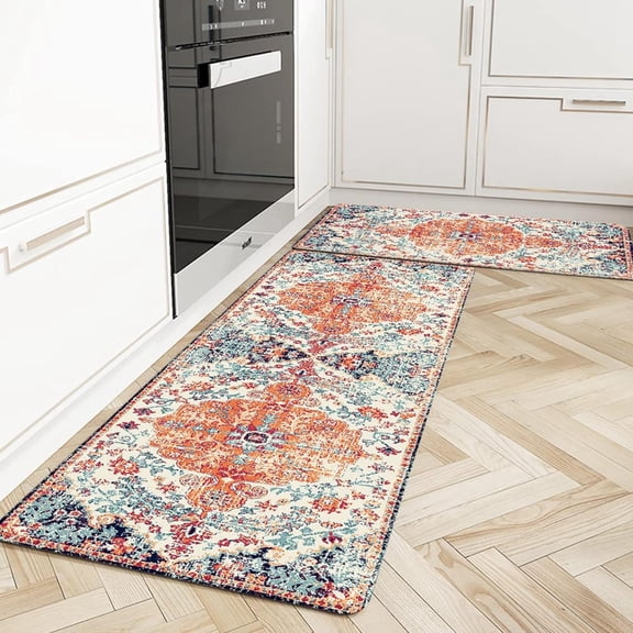 Boho Kitchen Mat 2 PCS Cushioned Anti-Fatigue Kitchen Rug Non Slip Cushioned Kitchen Mat Vintage Ethnic Kitchen Floor Mats Farmhouse Kitchen Rugs for Laundry Office Sink