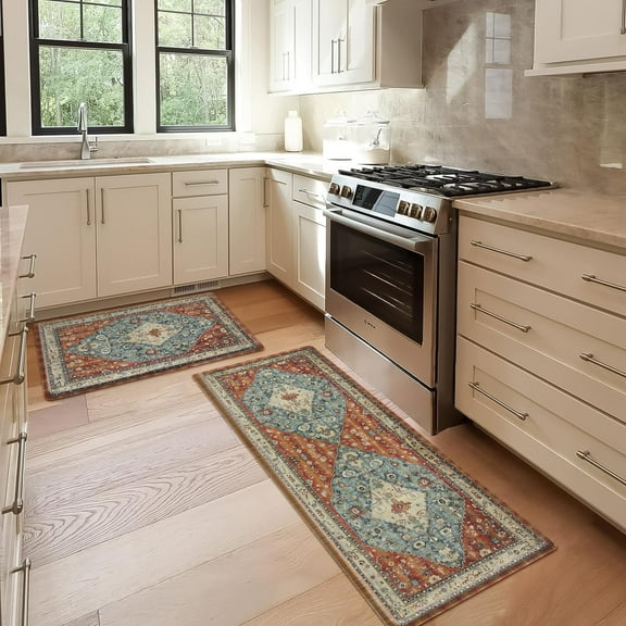 Boho Kitchen Mat 2PCS Cushioned Kitchen Mats for Floor, Anti-Fatigue Mat Waterproof Kitchen Rug Set of 2 Non-Skid Comfort Standing Mat for Kitchen, Office, Sink, Laundry, 17"x30"+17"x47"