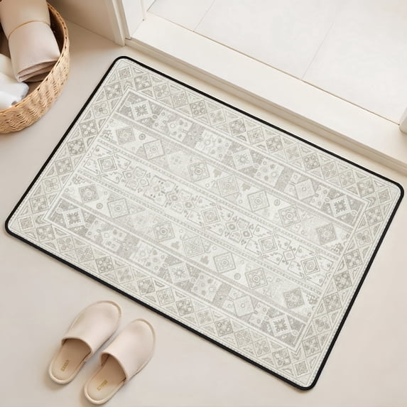 Boho Kitchen Mat 31"x20", Washable Non Slip Soft Plush Low Profile Kitchen Rug, Geometric Neutral Textured Sink Mat for Laundry Room, Bedroom & Office