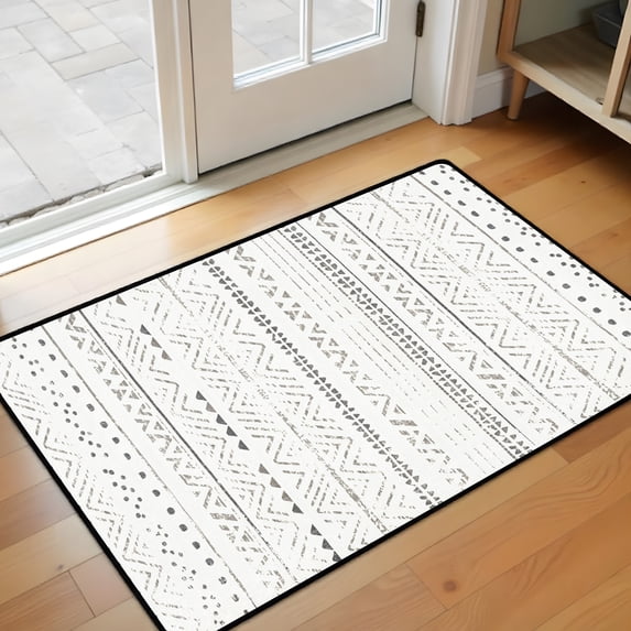 Boho Kitchen Mat 31"x20", Washable Non Slip Soft Plush Low Profile Kitchen Rug, Geometric Neutral Textured Sink Mat for Laundry Room, Bedroom & Office
