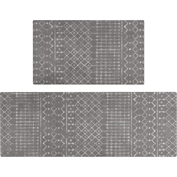 Boho Kitchen Mat Set of 2,Modern Farmhouse Kitchen Rugs and Mats Non Skid Washable,Moroccan Boho Runner Rugs with Rubber Backing for Kitchen Decor and Accessories (Dark Grey 17"x47"+17"x30")