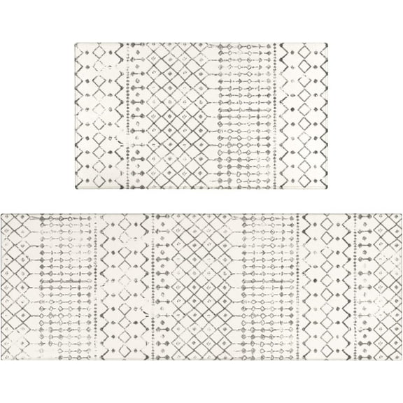 Boho Kitchen Mat Set of 2,Modern Farmhouse Kitchen Rugs and Mats Non Skid Washable,Moroccan Boho Runner Rugs with Rubber Backing for Kitchen Decor and Accessories (Off-White 17"x47"+17"x30")