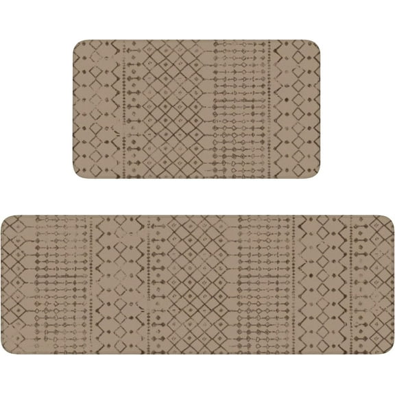 Boho Kitchen Mat Set of 2,Modern Farmhouse Kitchen Rugs and Mats Non Skid Washable,Moroccan Boho Runner Rugs with Rubber Backing for Kitchen Decor and Accessories (Tan/Brown 17"x47"+17"x30")
