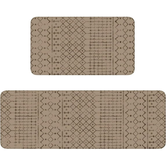 Boho Kitchen Mat Set of 2,Modern Farmhouse Kitchen Rugs and Mats Non Skid Washable,Moroccan Boho Runner Rugs with Rubber Backing for Kitchen Decor and Accessories (Tan/Brown 17"x47"+17"x30")