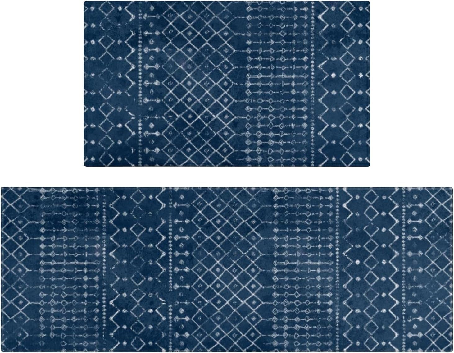 Nojuikm Farmhouse Dark Blue Kitchen Mat, 17 x 30 in, Non Slip 2 Count