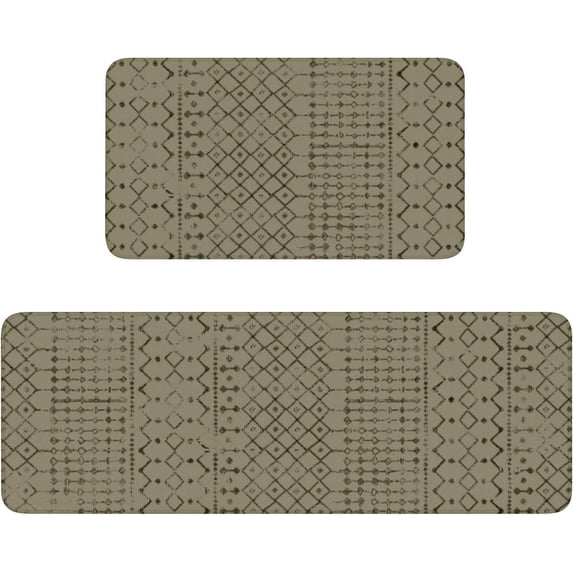 Boho Kitchen Mat Set of 2,Modern Farmhouse Kitchen Rugs and Mats Non Skid Washable,Moroccan Boho Runner Rugs with Rubber Backing for Kitchen Decor Accessories (Khaki/Charcoal 17"x47"+17"x30")